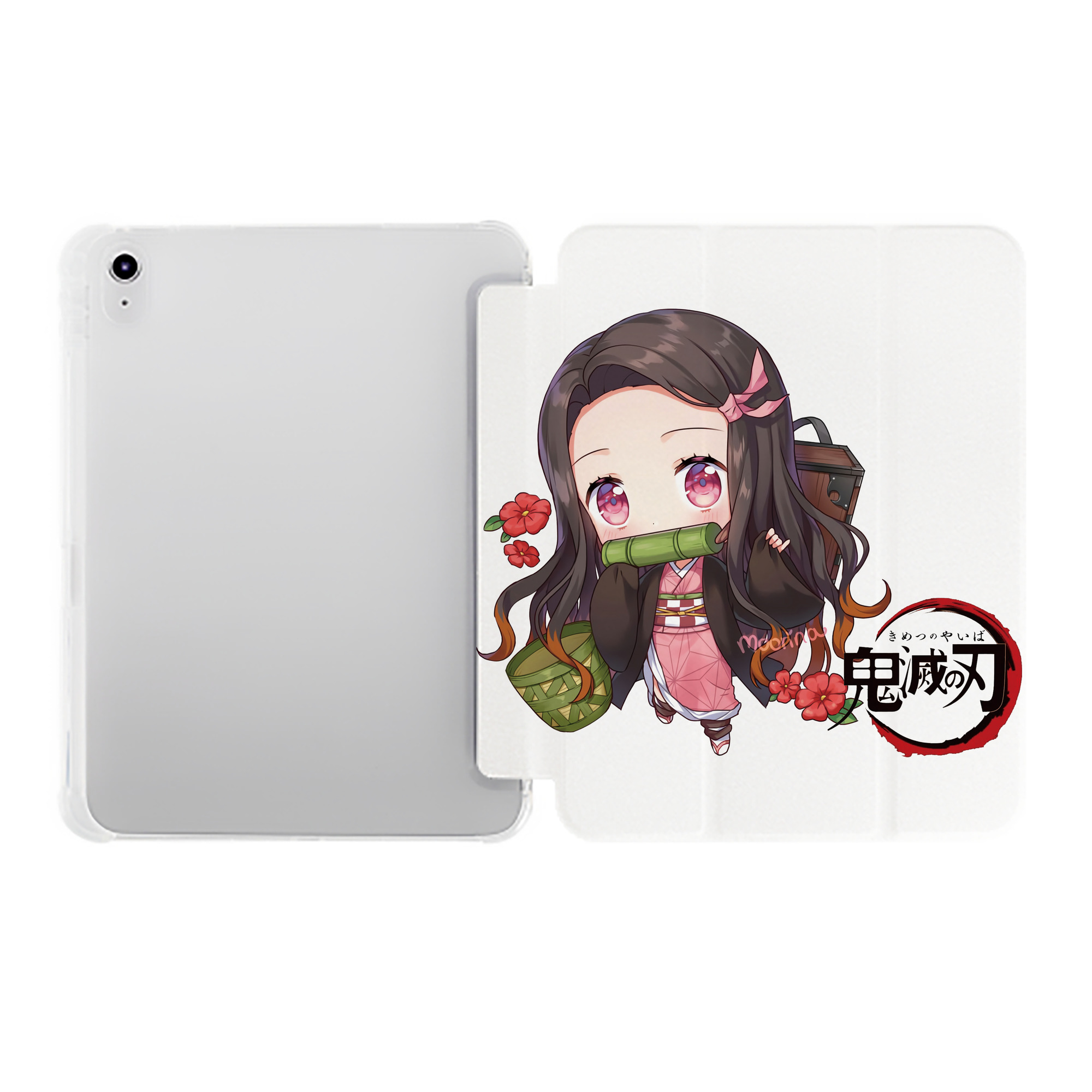 （画像用） 鬼滅の刃（きめつのやいば）竈門 禰󠄀豆子／かまど ねずこ Kamado Nezuko IPad ケース ペン収納付き 三つ折りスタンド PUレザー×シリコン 対応機種9.5/10.5/10.9インチ